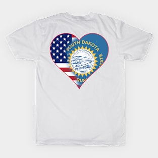 State of South Dakota Flag and American Flag Fusion Design T-Shirt